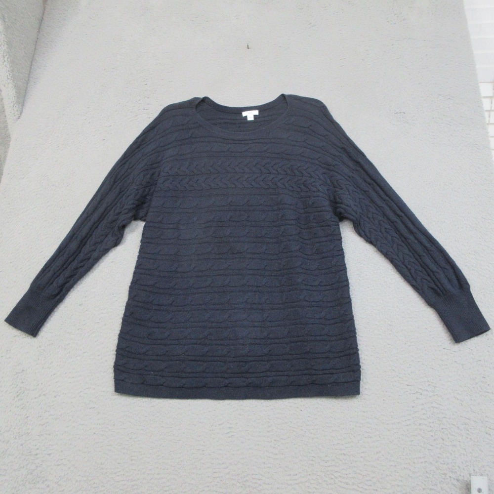 J Jill Cable Knit Sweater Women M Blue Textured Quiet Luxury Minimalist Capsule